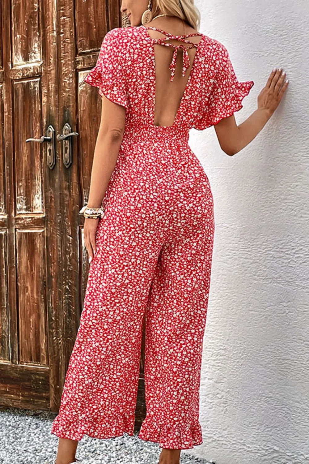 Zaria Printed Tie Back Ruffled Jumpsuit