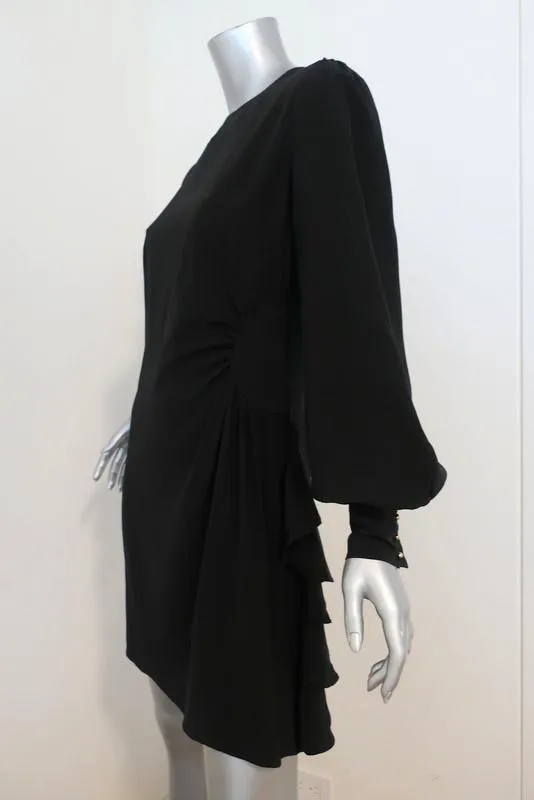 Zimmermann Dress Black Silk Size 1 Long Sleeve Ruffled-Side
