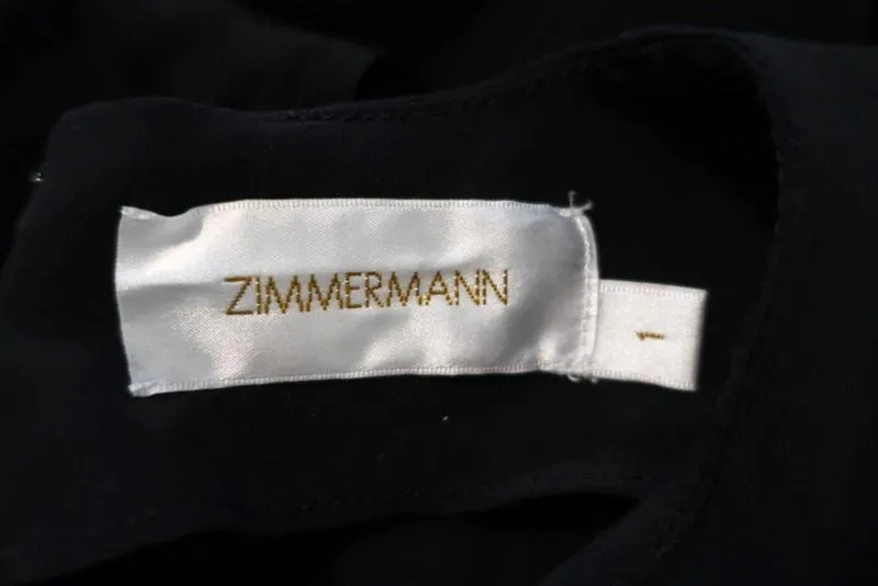 Zimmermann Dress Black Silk Size 1 Long Sleeve Ruffled-Side
