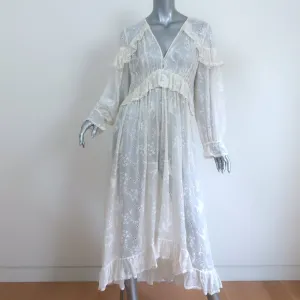Zimmermann Embroidered Midi Dress Lovelorn Cream Ruffled Silk Size 3