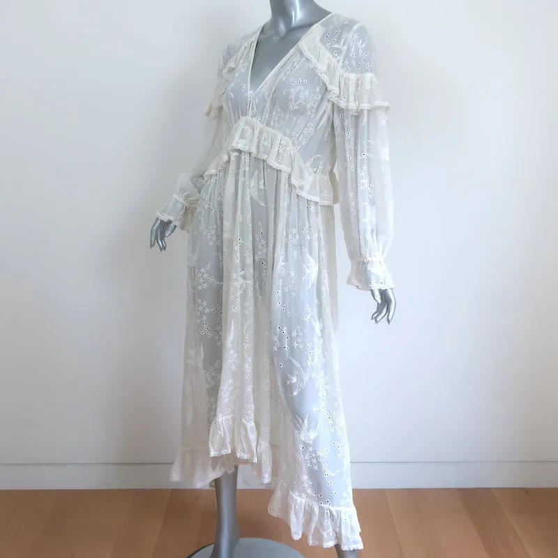 Zimmermann Embroidered Midi Dress Lovelorn Cream Ruffled Silk Size 3