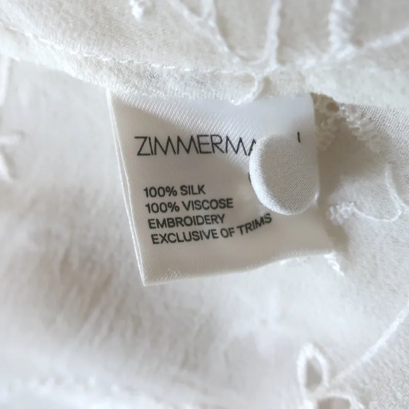 Zimmermann Embroidered Midi Dress Lovelorn Cream Ruffled Silk Size 3