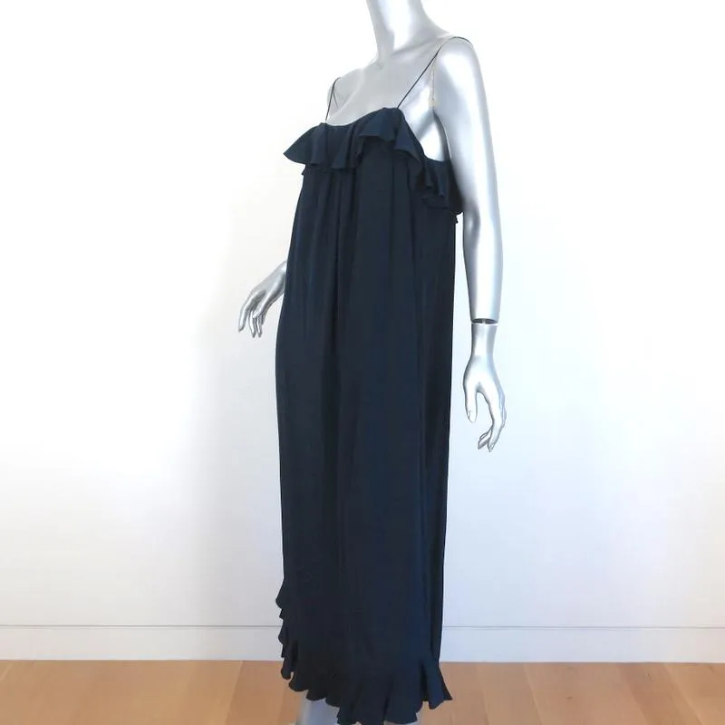 Zimmermann Midi Dress Navy Ruffled Silk Size 0 Spaghetti Strap