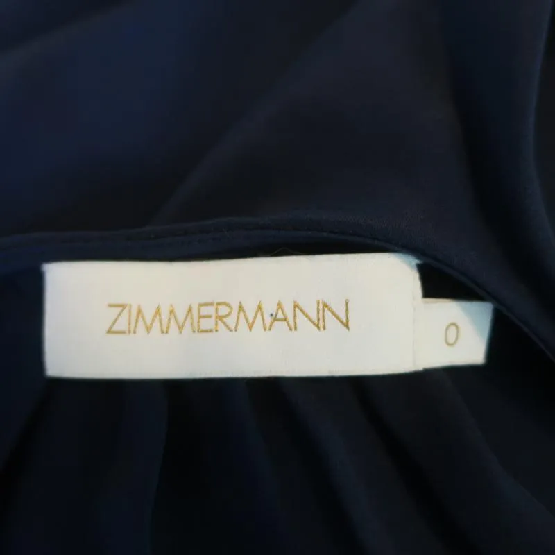 Zimmermann Midi Dress Navy Ruffled Silk Size 0 Spaghetti Strap
