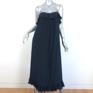 Zimmermann Midi Dress Navy Ruffled Silk Size 0 Spaghetti Strap