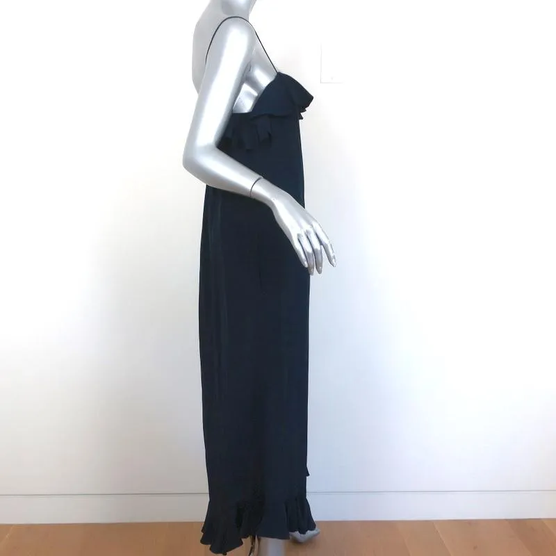 Zimmermann Midi Dress Navy Ruffled Silk Size 0 Spaghetti Strap