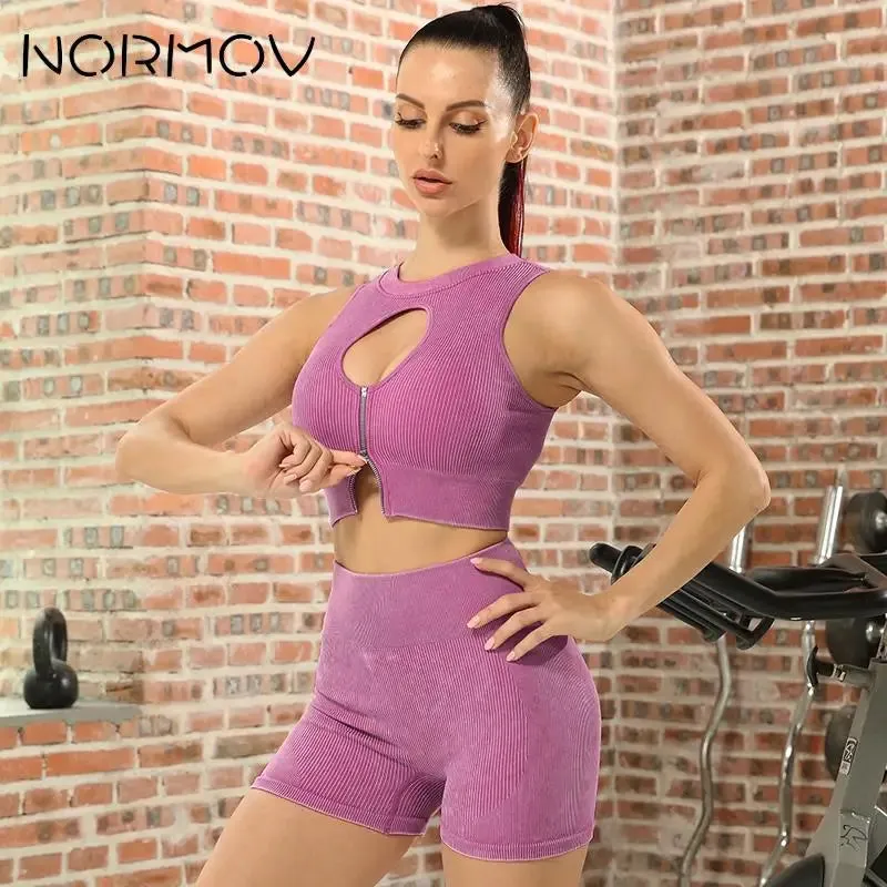 Zipper Yoga Sets for Women - Seamless Sports Suits