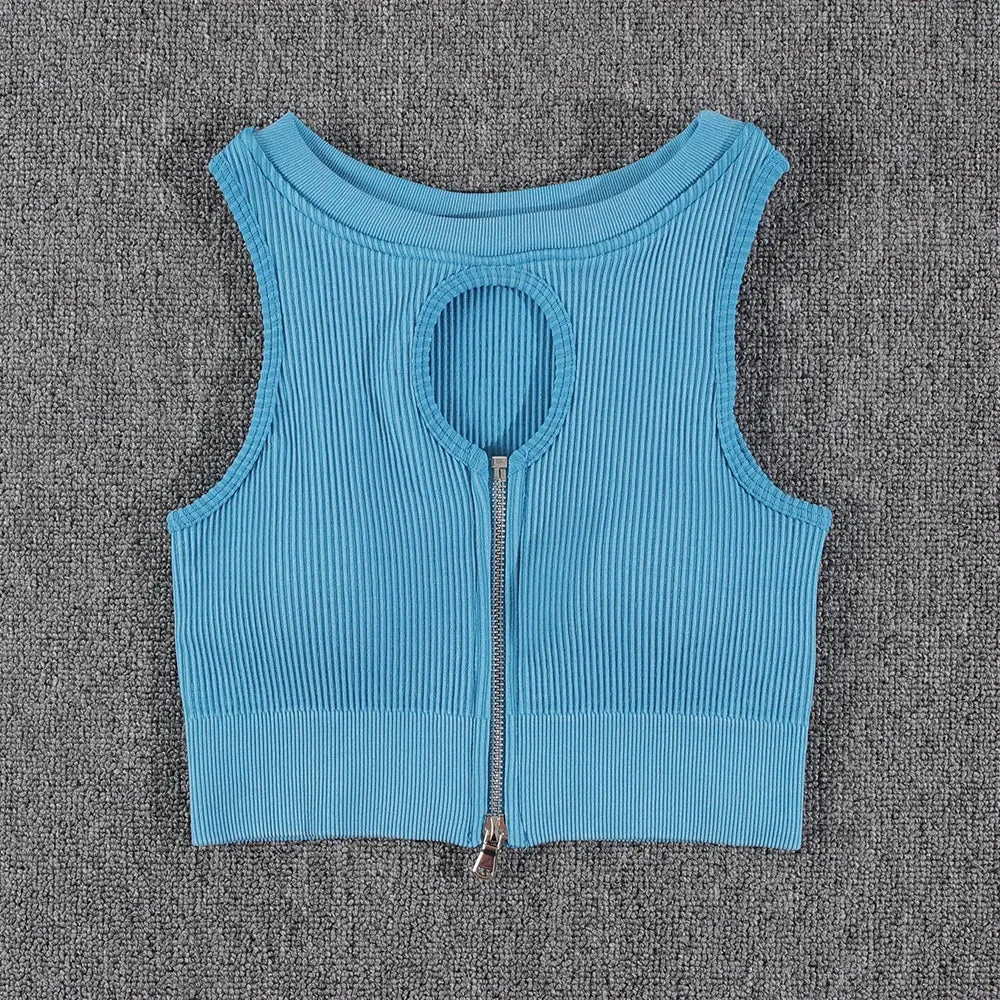 Zipper Yoga Sets for Women - Seamless Sports Suits