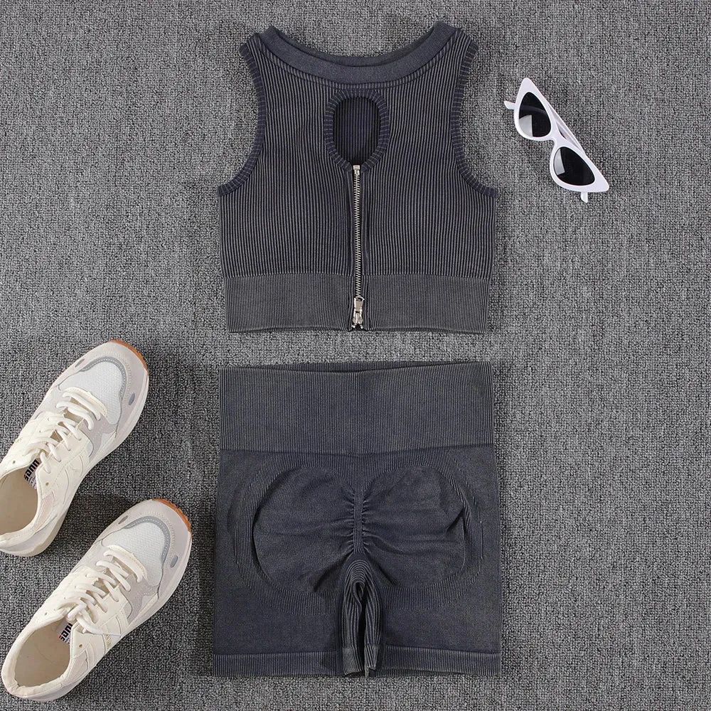 Zipper Yoga Sets for Women - Seamless Sports Suits