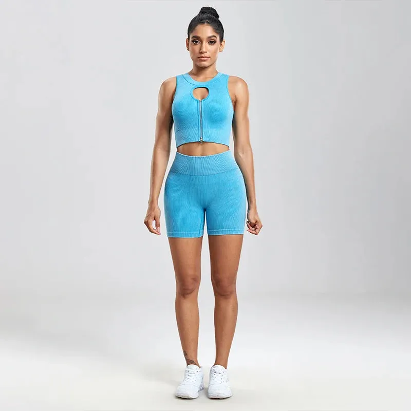 Zipper Yoga Sets for Women - Seamless Sports Suits