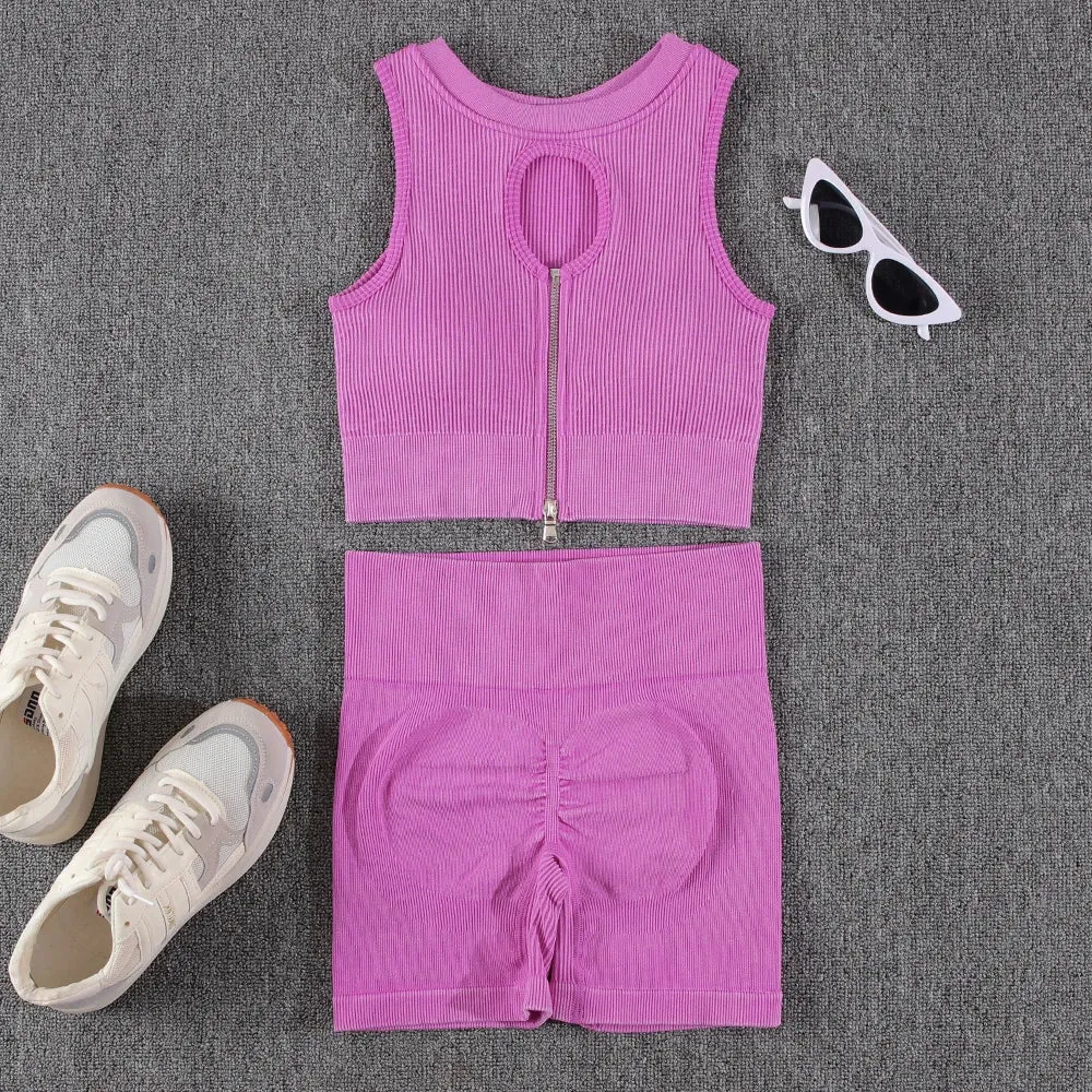 Zipper Yoga Sets for Women - Seamless Sports Suits