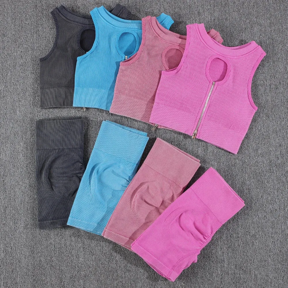 Zipper Yoga Sets for Women - Seamless Sports Suits